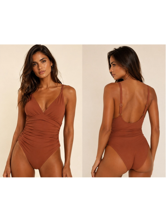 Amazon Other - Rust Brown Cutout Twist Front One‎ Piece Swimsuit Ruched Tummy Control XL